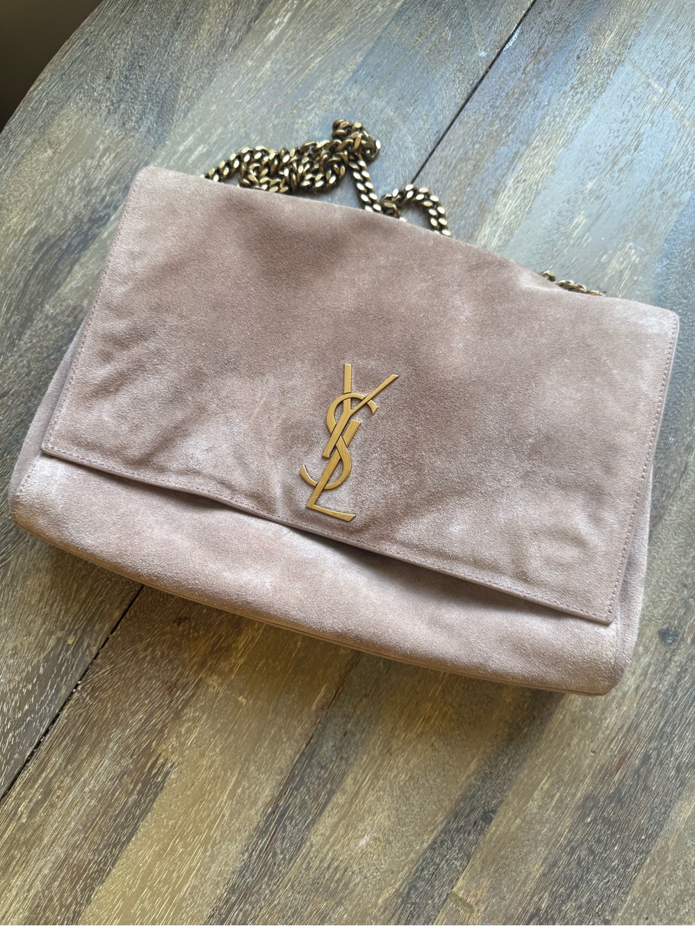 Authentic Saint Laurent Medium Kate Reversible Suede Leather Shoulder Bag Blush - Picture 2 of 16